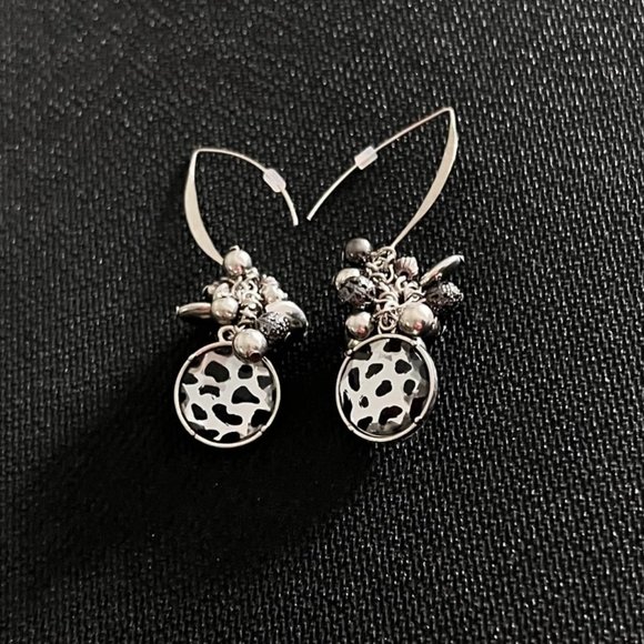 Animal Print Dangle Earrings with Beads - Silver Tone - Picture 1 of 2